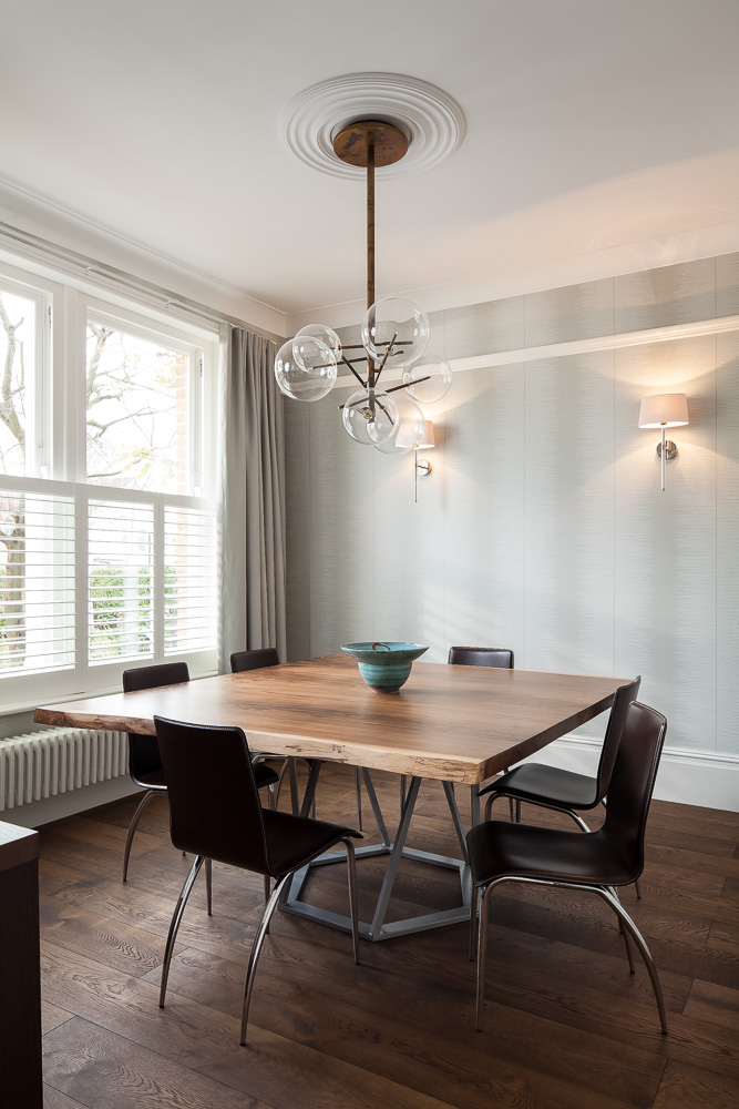 Dining table with statement ceiling light