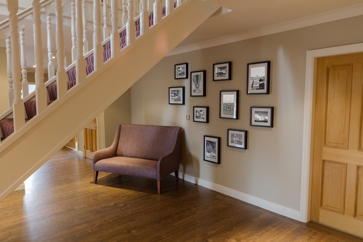 hallway with artwork