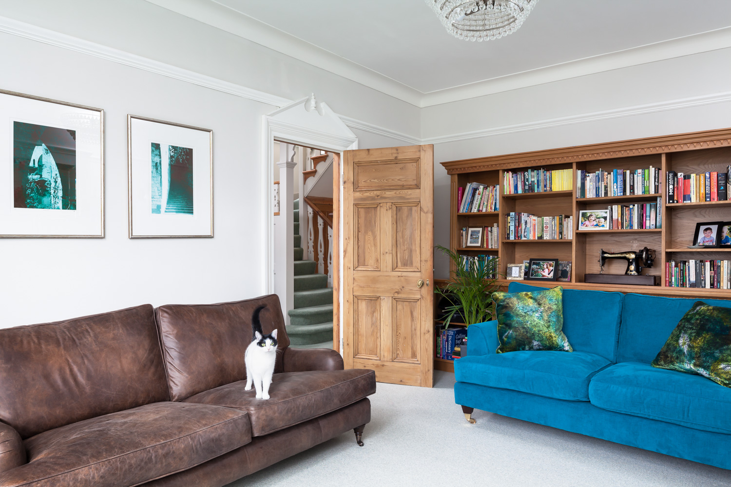 living area with bookcase