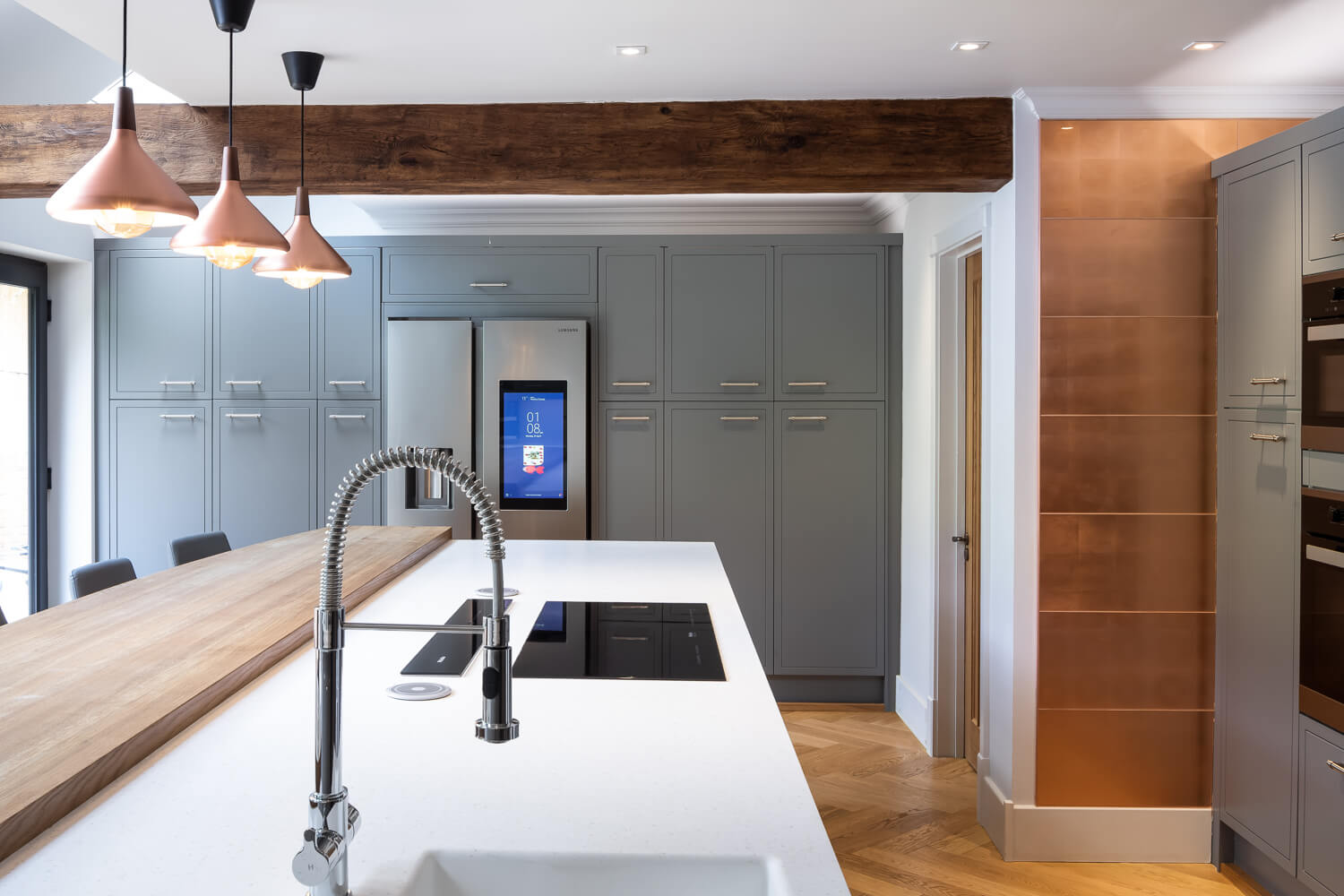 modern kitchen with wooden beams