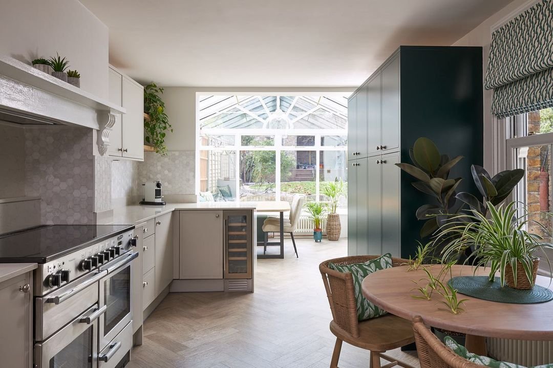 Kitchen looking out to the conservatory